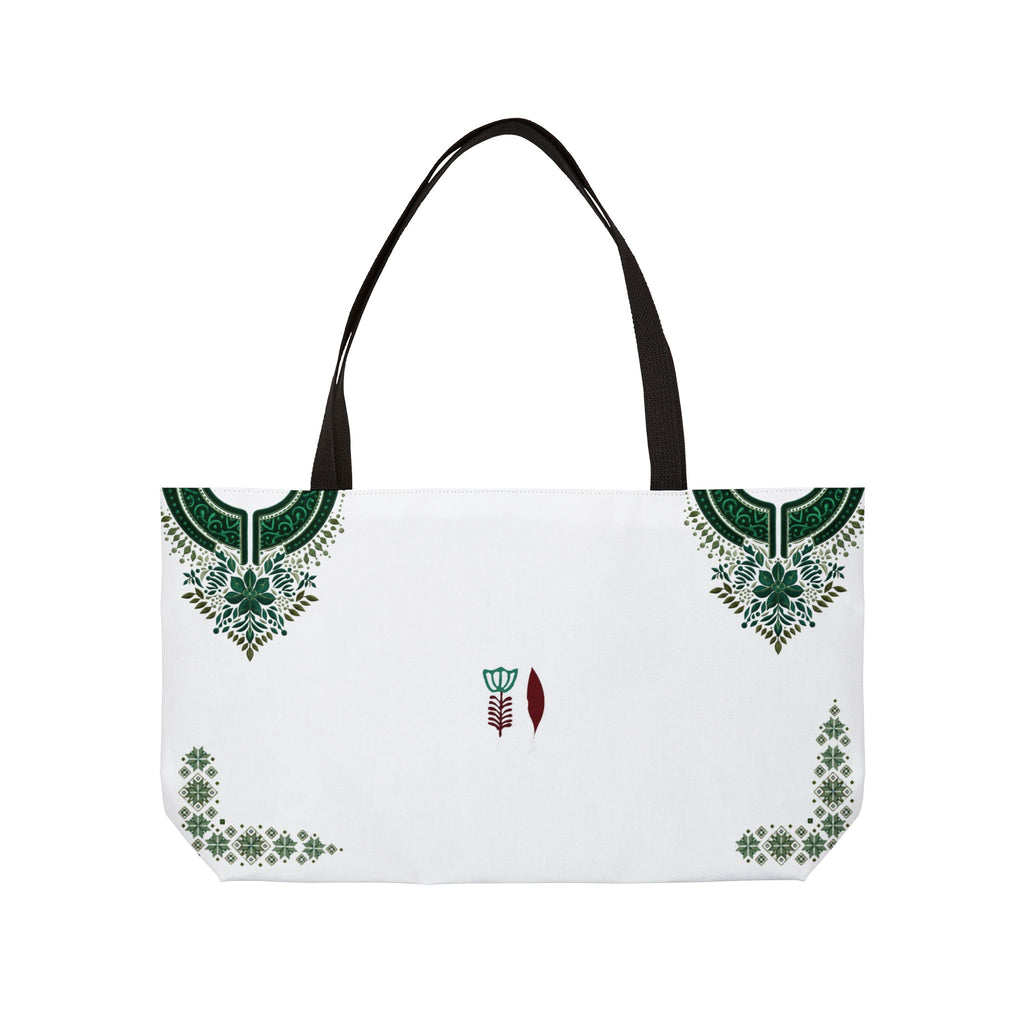 Weekender Tote Bag — Elegant Green Henna Corner Floral Travel Tote