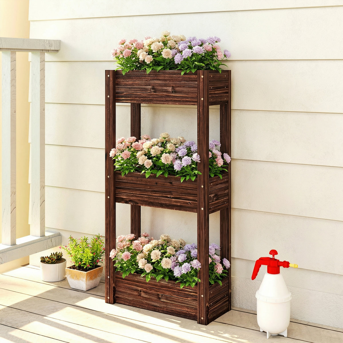 2-Tier Wooden Raised Garden Bed with Legs, 23.6" x 9.8" x 27.6" Elevated Planter Box with Drainage Holes and Bed Liner