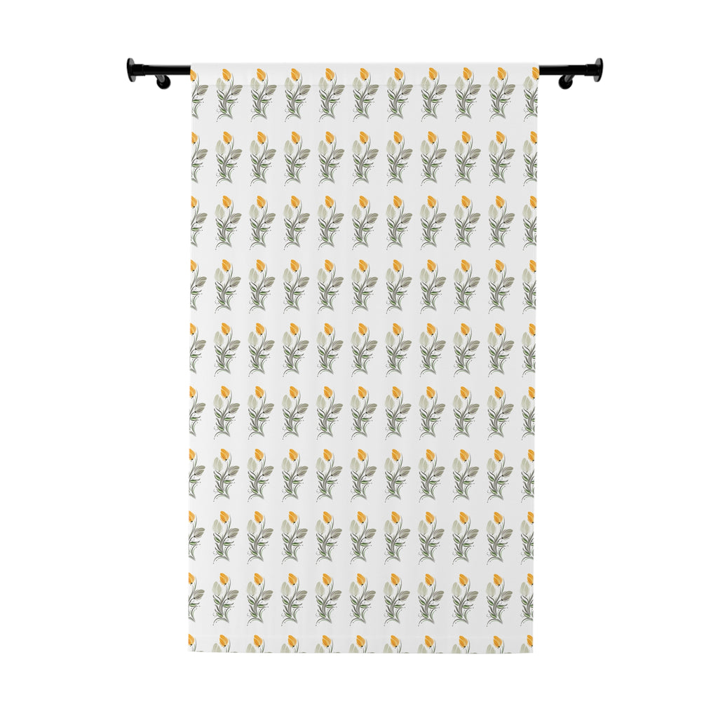 Floral Tulip Pattern Window Curtain — Yellow Botanical Single Panel