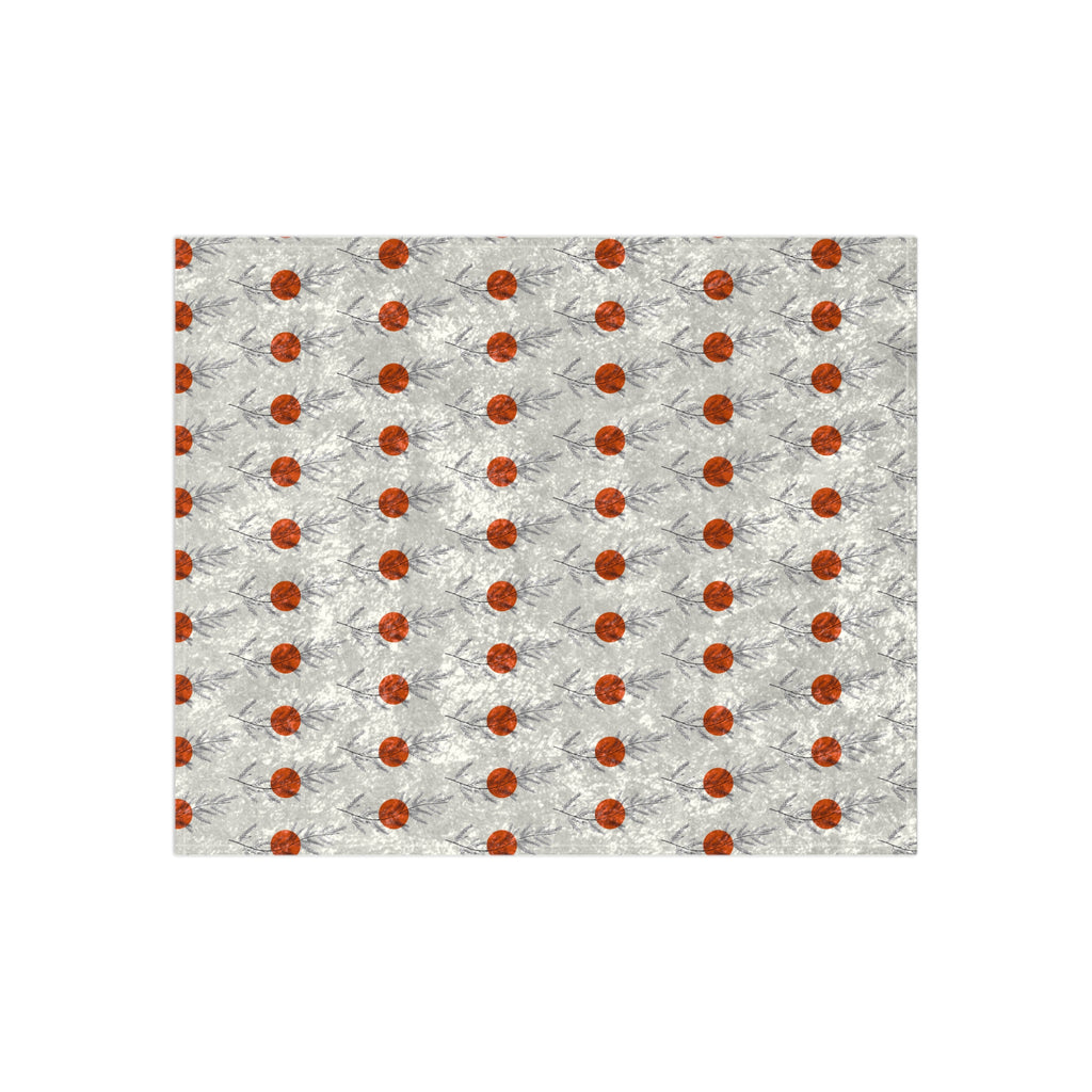 Crushed Velvet Blanket — Cozy Metallic Silver Throw with Orange Polka Dot Pattern