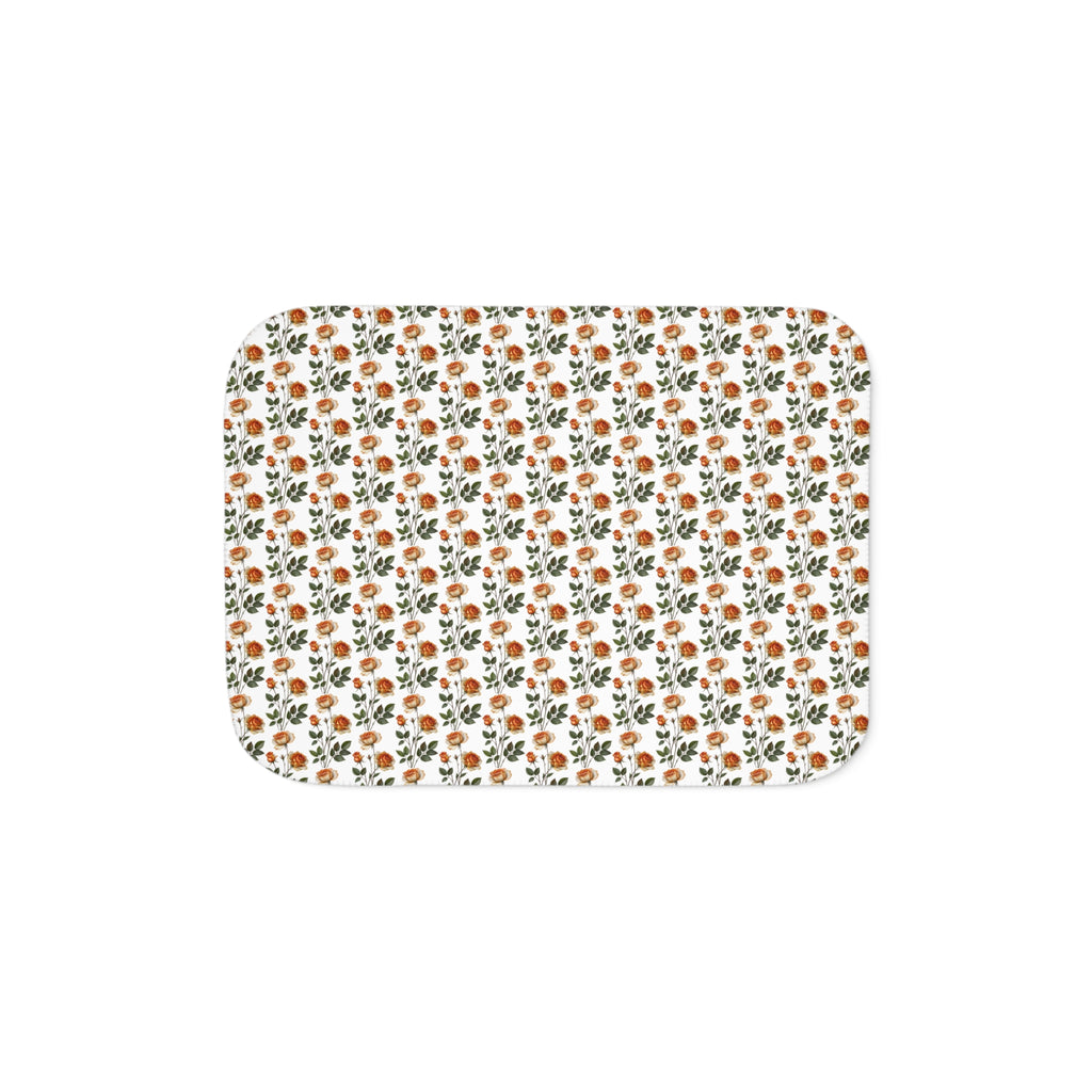 Autumn Floral Sherpa Blanket — Cozy Fall Throw with Orange & Green Bouquet Pattern