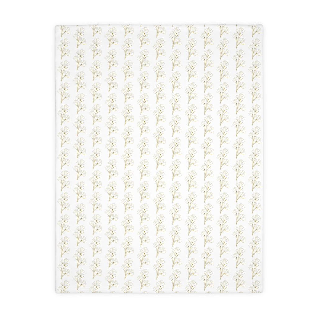 Botanical Velvet Throw Blanket - Neutral Gold Floral Microfiber, Reversible Two-Sided Cozy Throw