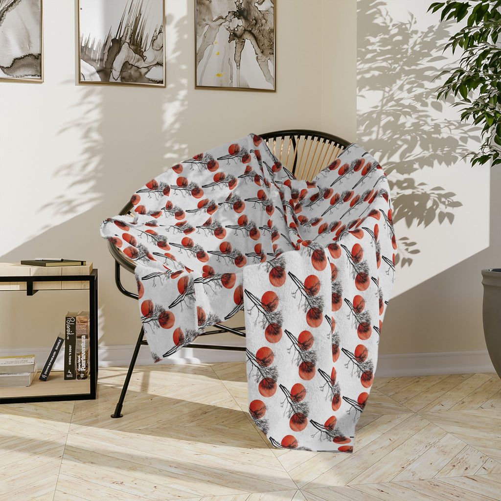 Velveteen Microfiber Blanket — Repeating Red Poppy Floral Pattern, Soft Cozy Throw for Home & Gifts