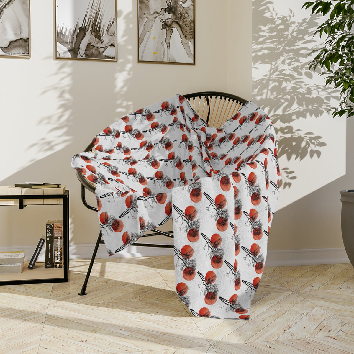 Velveteen Microfiber Blanket — Repeating Red Poppy Floral Pattern, Soft Cozy Throw for Home & Gifts