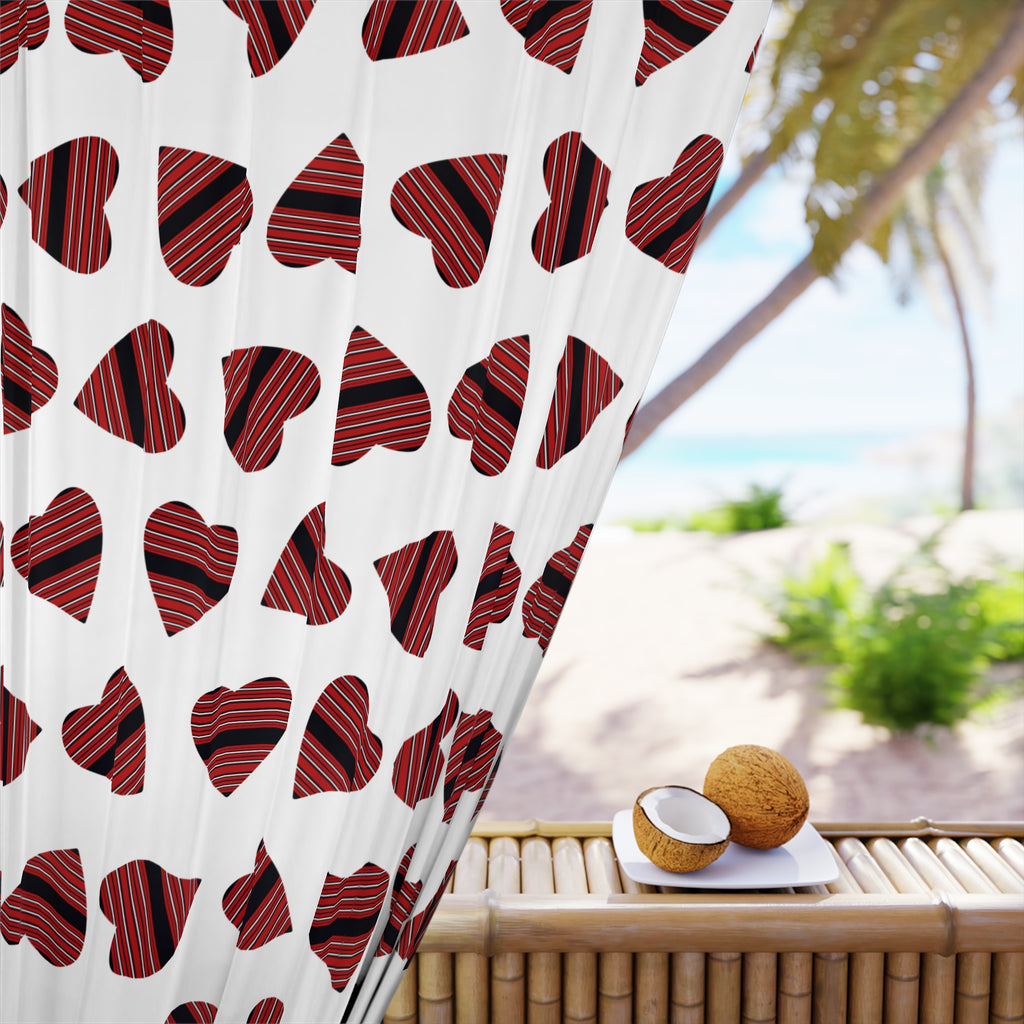 Heart Pattern Window Curtain — Red Striped Hearts Single Panel Curtain for Valentine’s Day & Romantic Decor