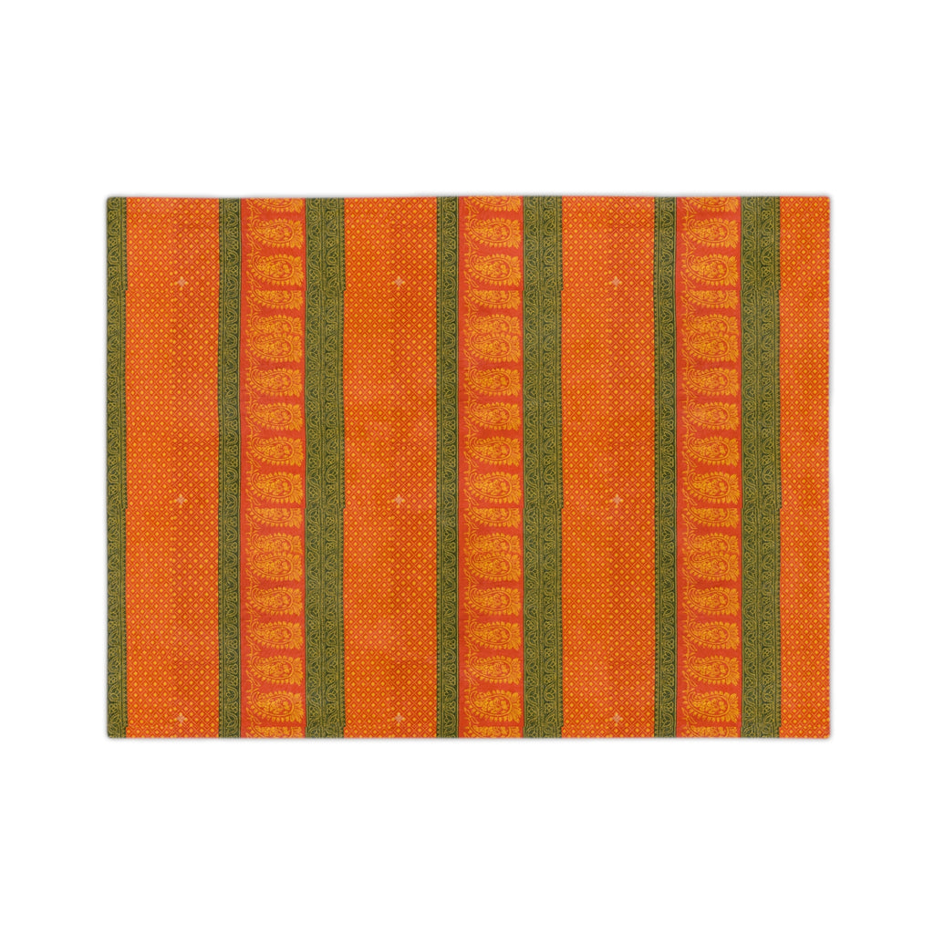 Autumn Stripe Velveteen Blanket — Cozy Orange & Olive Microfiber Throw