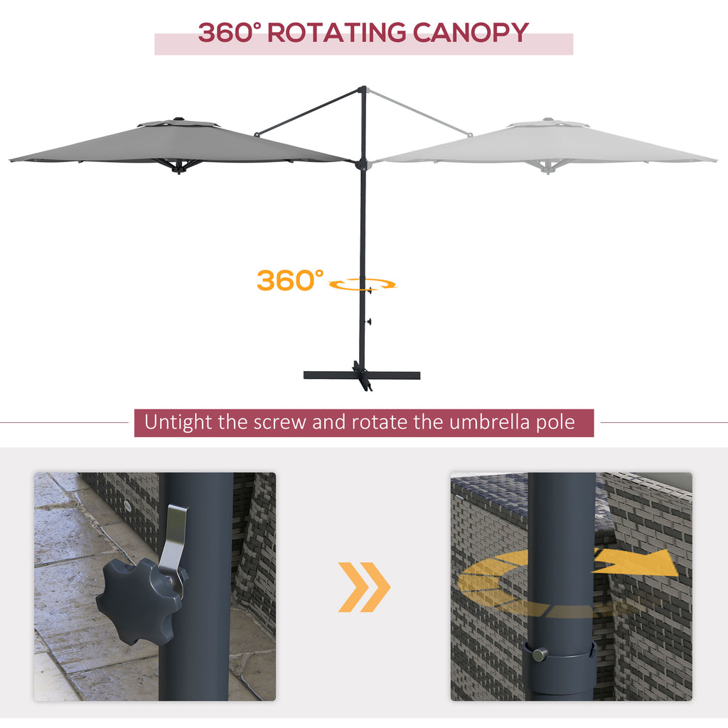 10 FT Cantilever Umbrella, Aluminum Hanging Offset Umbrella with 360°Rotation, Crank, Tilt, Cross Base, Grey