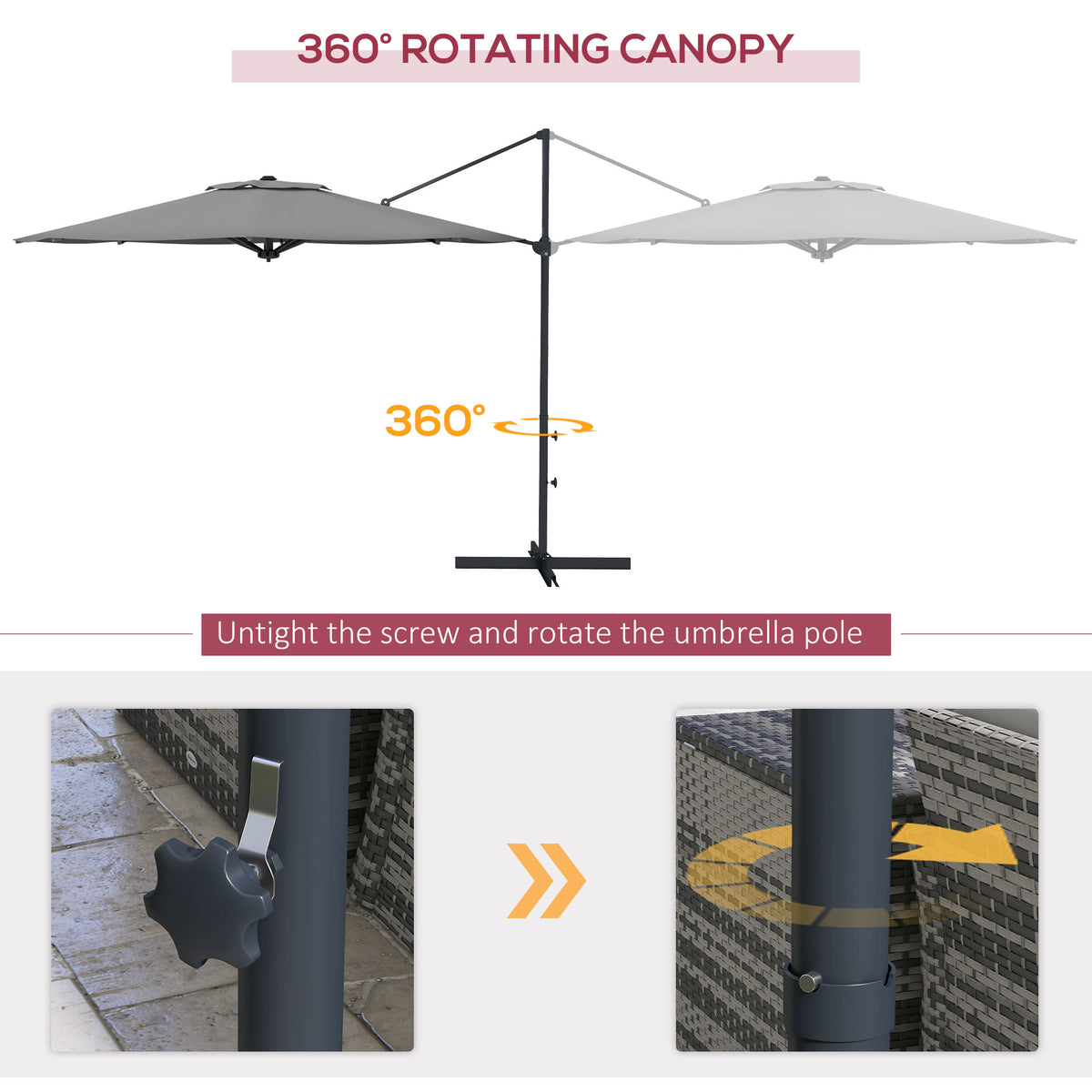 10 FT Cantilever Umbrella, Aluminum Hanging Offset Umbrella with 360°Rotation, Crank, Tilt, Cross Base, Grey