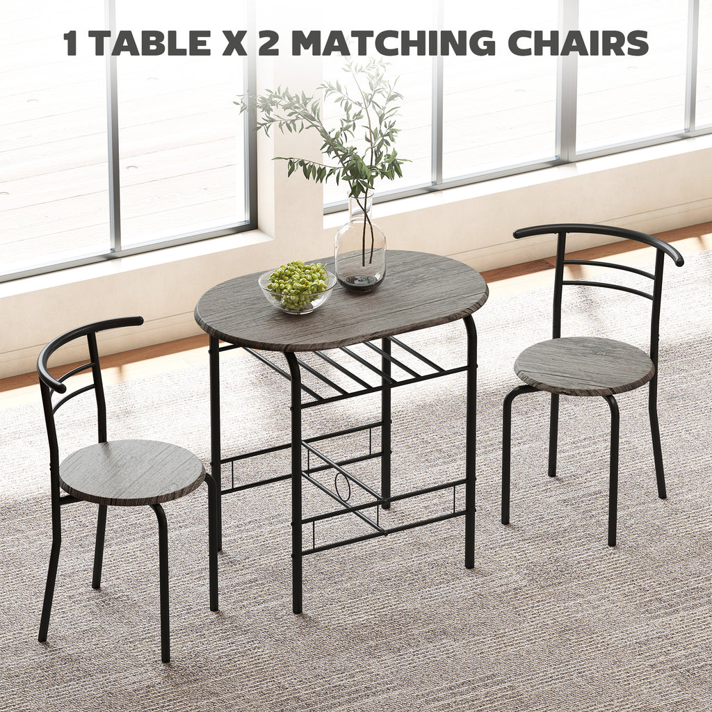 Dining Table Set of 3, 31.5" Kitchen Table and Chairs Set for 2 with Shelf, for Small Space, Dining Room, Living Room