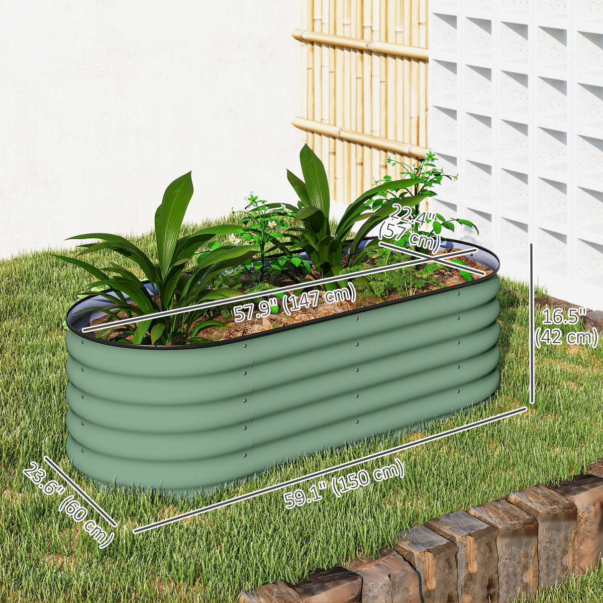 6.5 x 2 x 1.5 FT Galvanized Steel Raised Garden Bed, Metal Garden Bed Planter Box with Safety Edging, Green