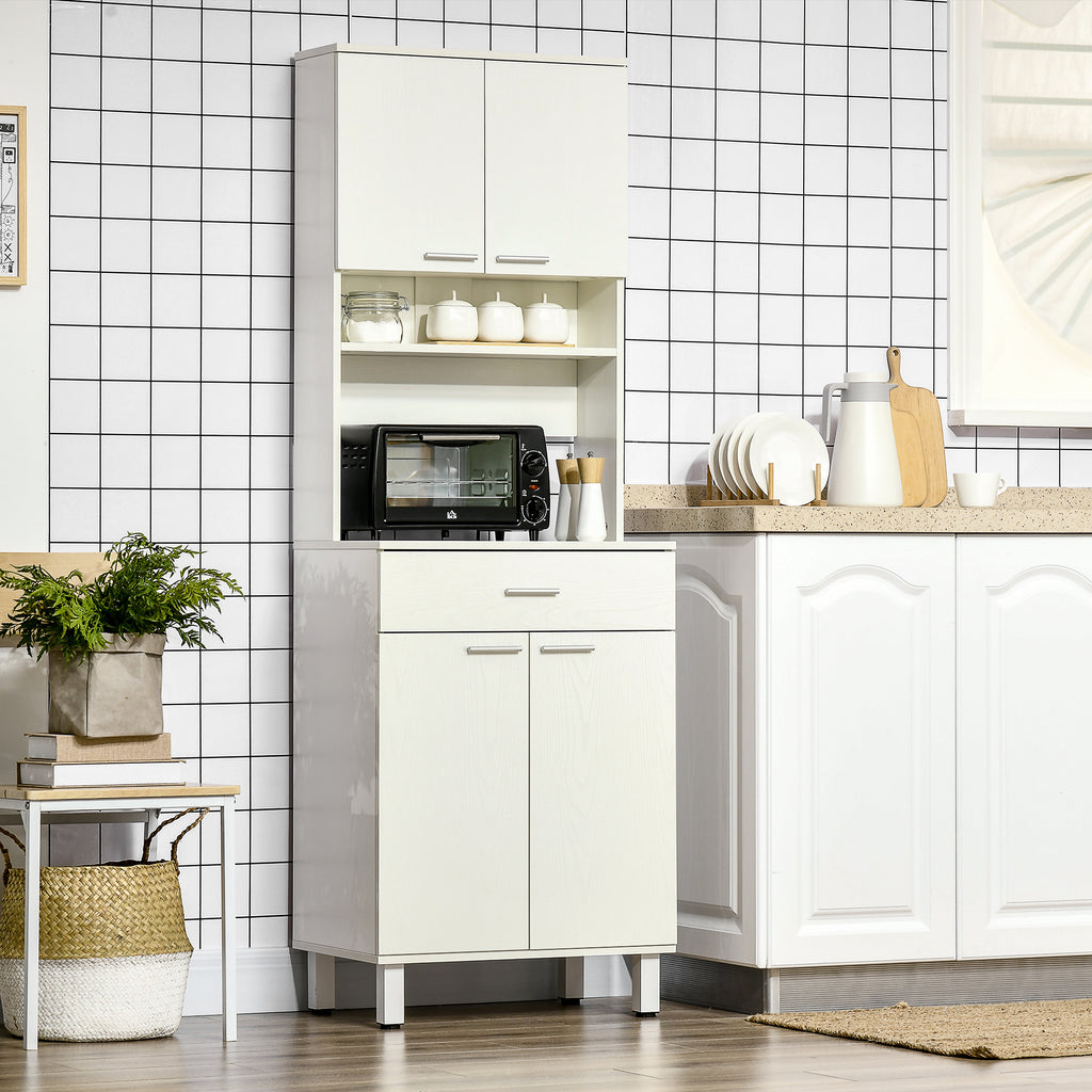 71"H Freestanding Kitchen Pantry, Buffet Cabinet with Hutch, Storage Cabinet with Drawer, Doors and Microwave Stand, White