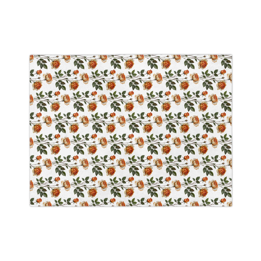 Floral Velveteen Blanket — Vintage Orange Rose Microfiber Throw