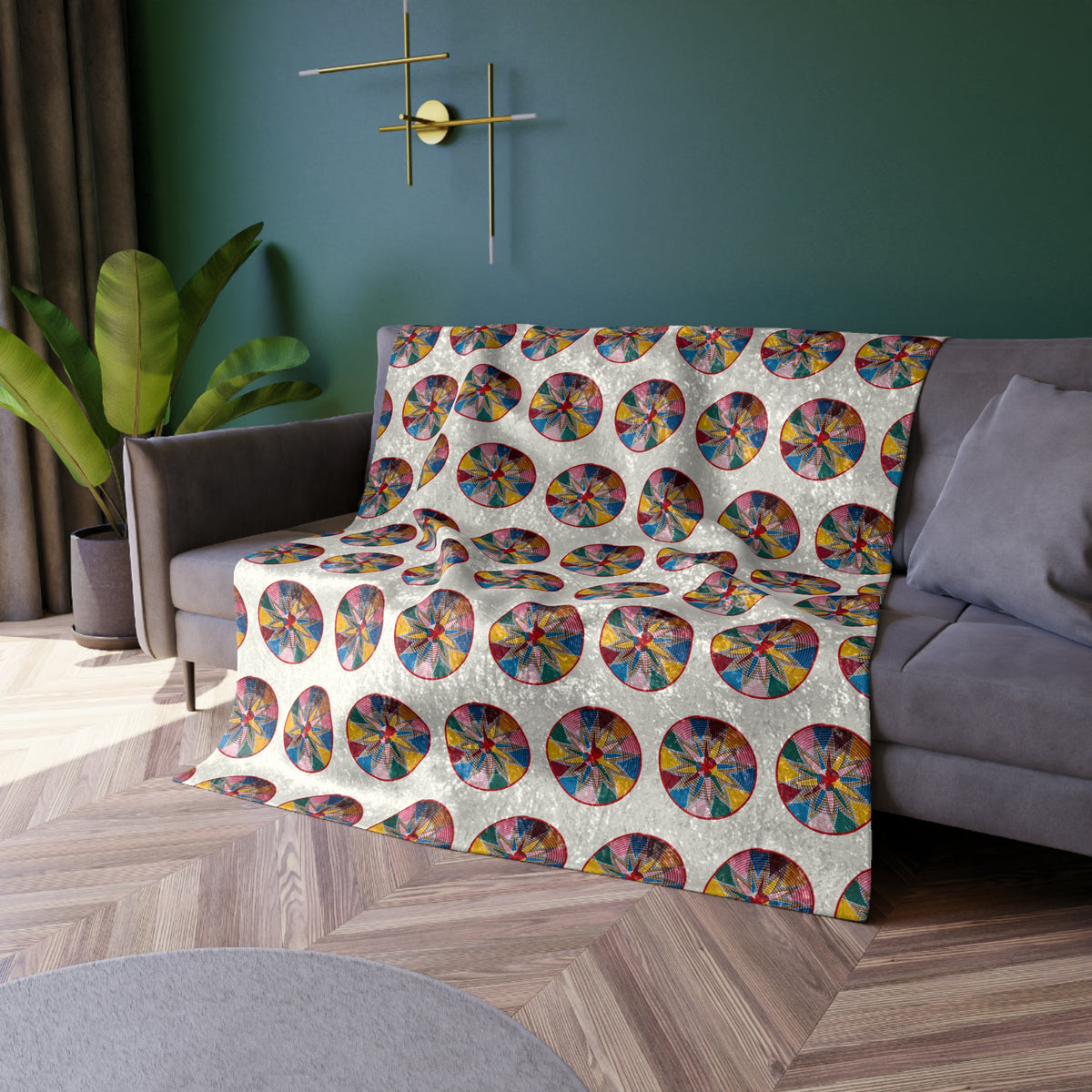 Crushed Velvet Blanket — Colorful Mandala Circles Throw for Boho Home Décor