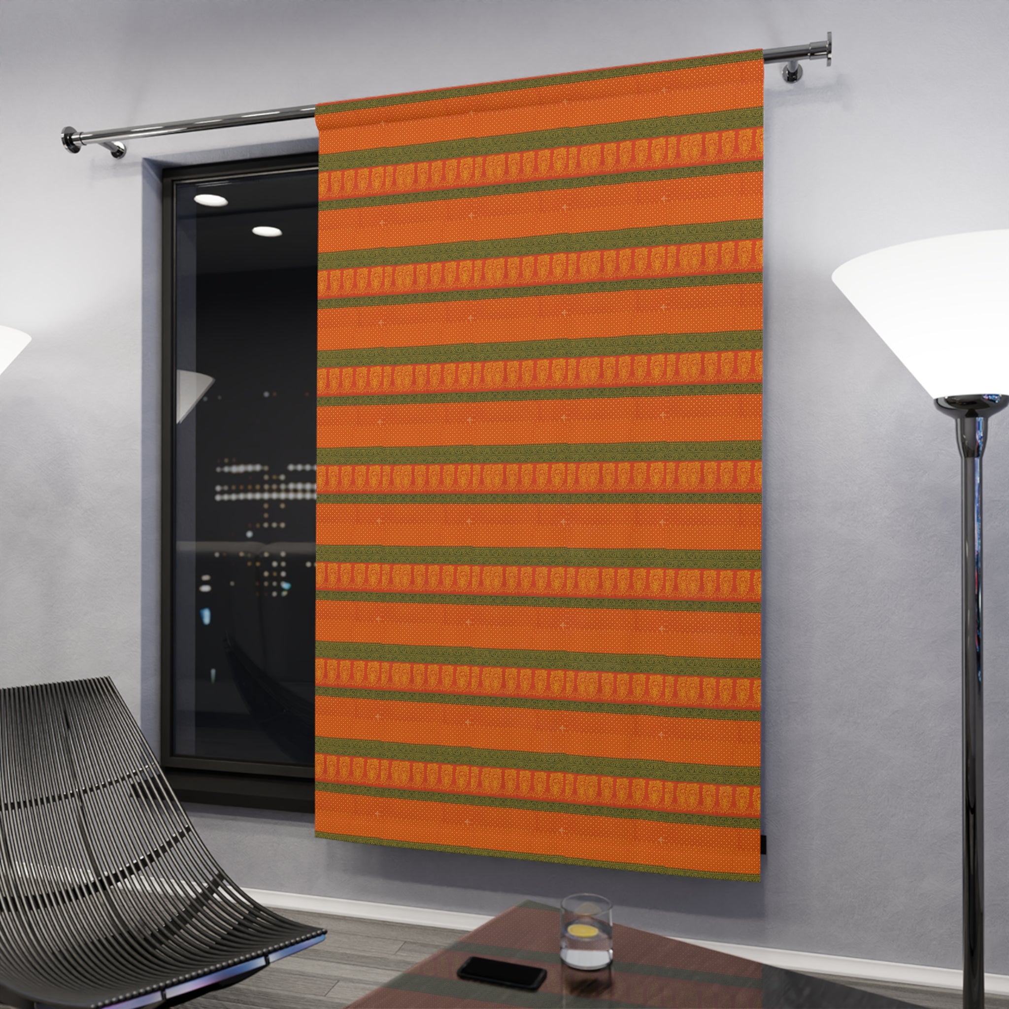 Autumn Stripe Window Curtain — Orange & Olive Decorative Panel