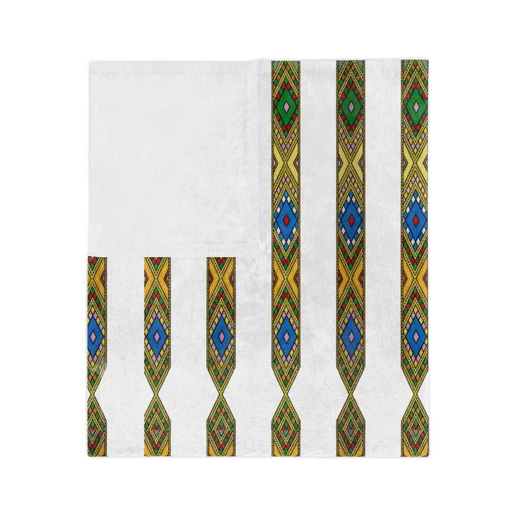 Bohemian Striped Velveteen Microfiber Blanket — Green & Gold Aztec Pattern