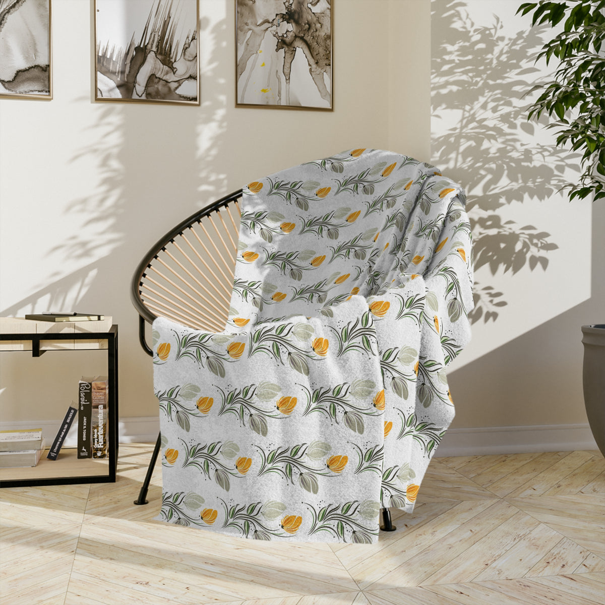 Floral Lemon Pattern Velveteen Throw Blanket