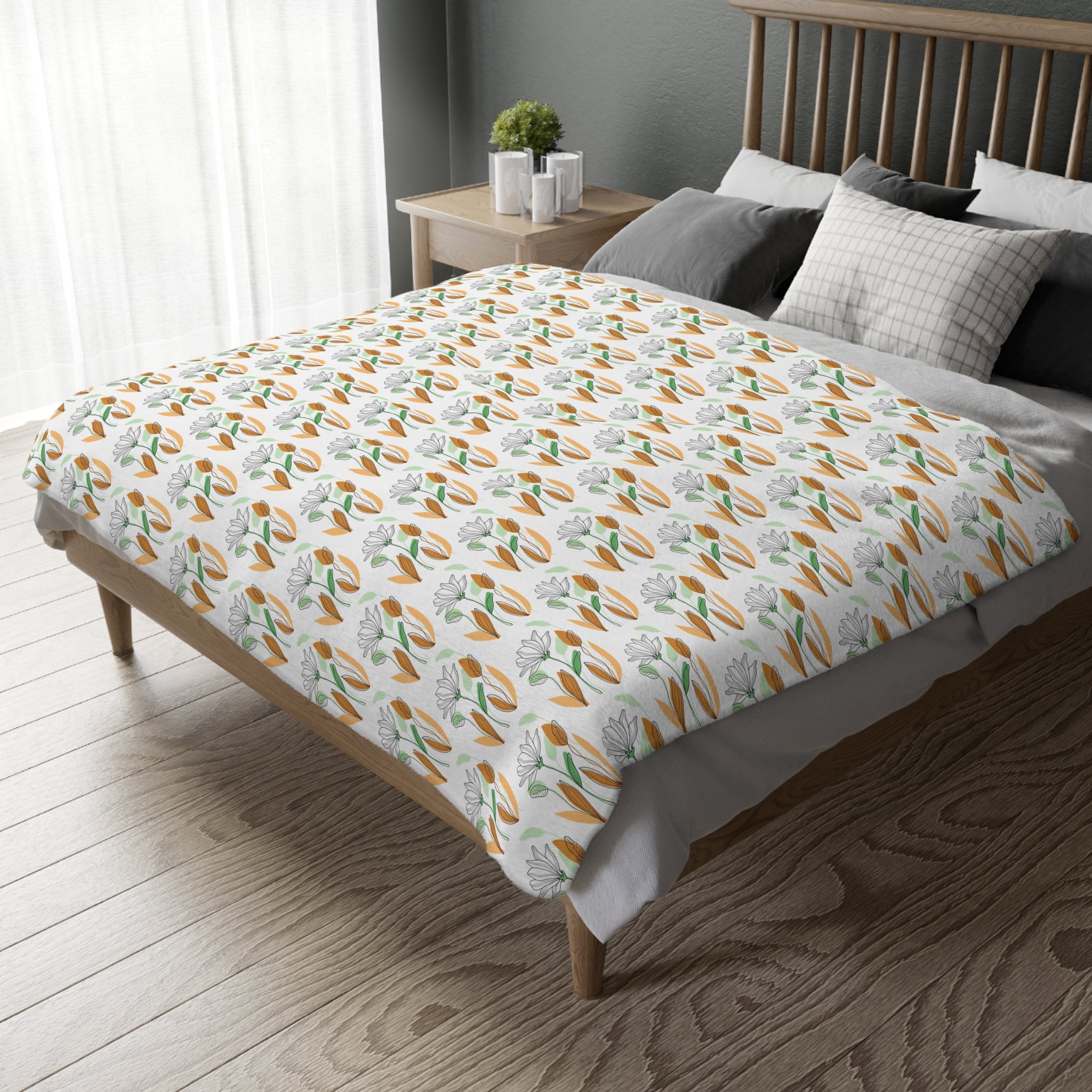 Tulip Pattern Velveteen Microfiber Blanket – Floral Two-Sided Throw