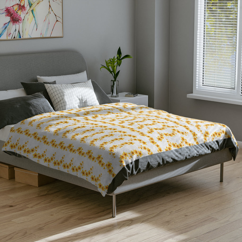 Sunflower Ditsy Pattern Blanket — Cozy Velveteen Microfiber Throw
