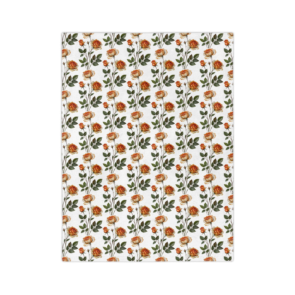 Floral Velveteen Blanket — Vintage Orange Rose Microfiber Throw