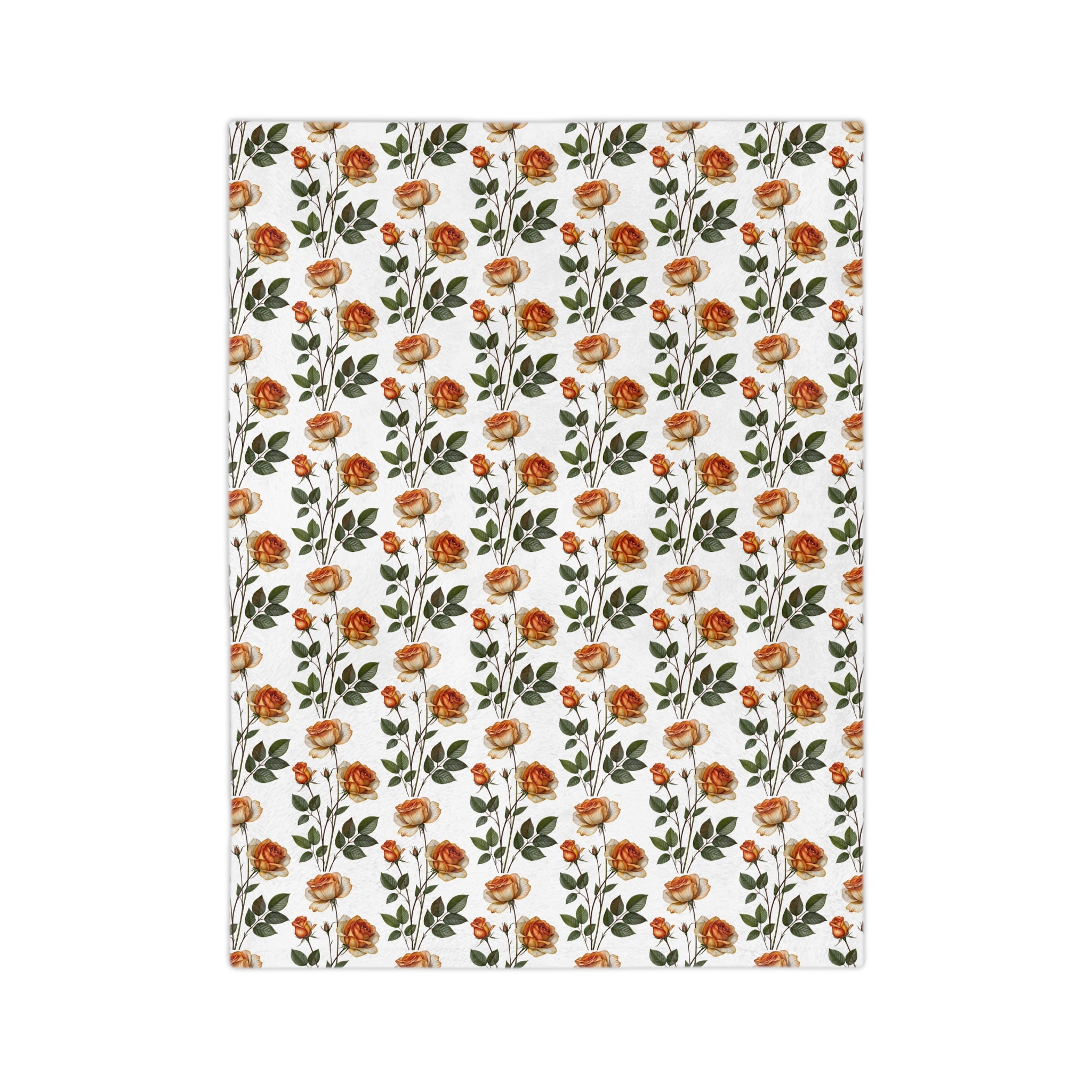 Floral Velveteen Blanket — Vintage Orange Rose Microfiber Throw