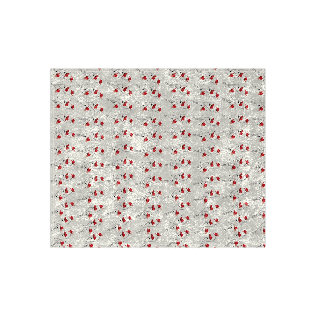 Crushed Velvet Blanket - Cozy Silver Throw with Red Berry Pattern, Holiday Decorative Throw Blanket