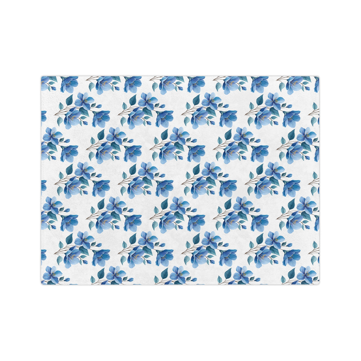 Blue Watercolor Floral Blanket — Velveteen Microfiber Throw