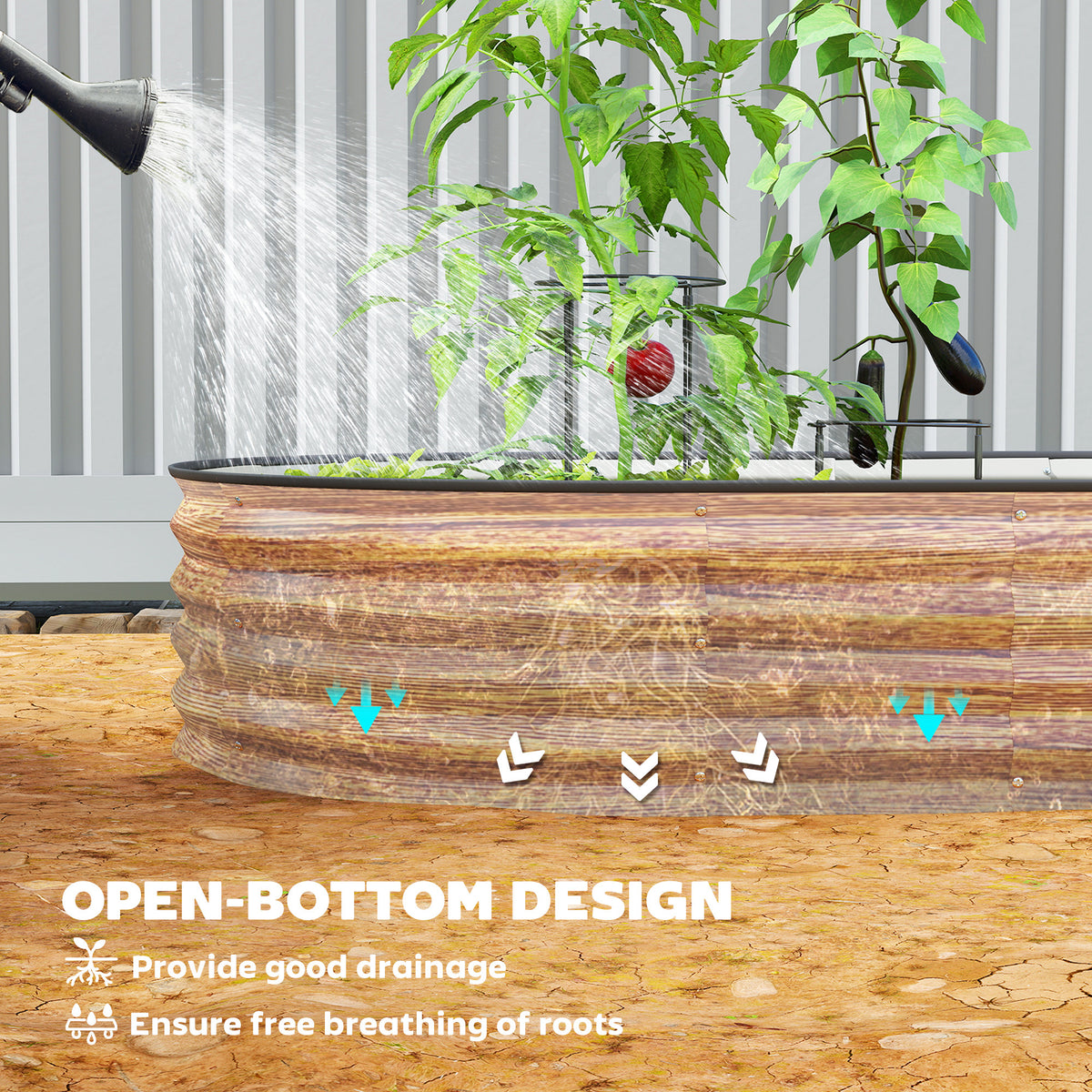 5' x 3' x 1' Large Outdoor Planter Box, Galvanized Raised Garden Bed with Metal Plant Stake, Brown Wood Effect
