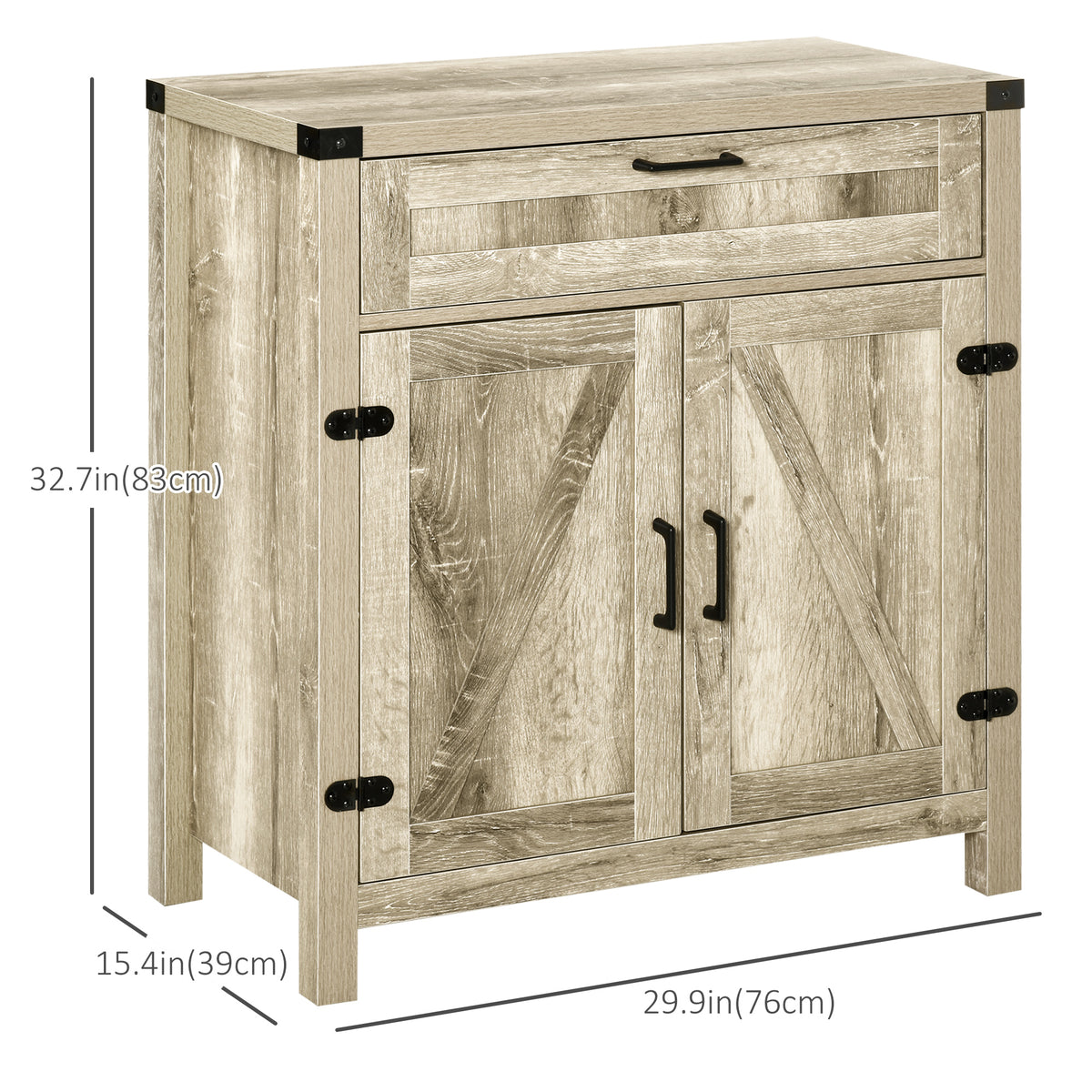 Farmhouse Kitchen Storage Cabinet, Sideboard Buffet Cabinet with 2 Rustic Barn Doors and Drawer, Oak