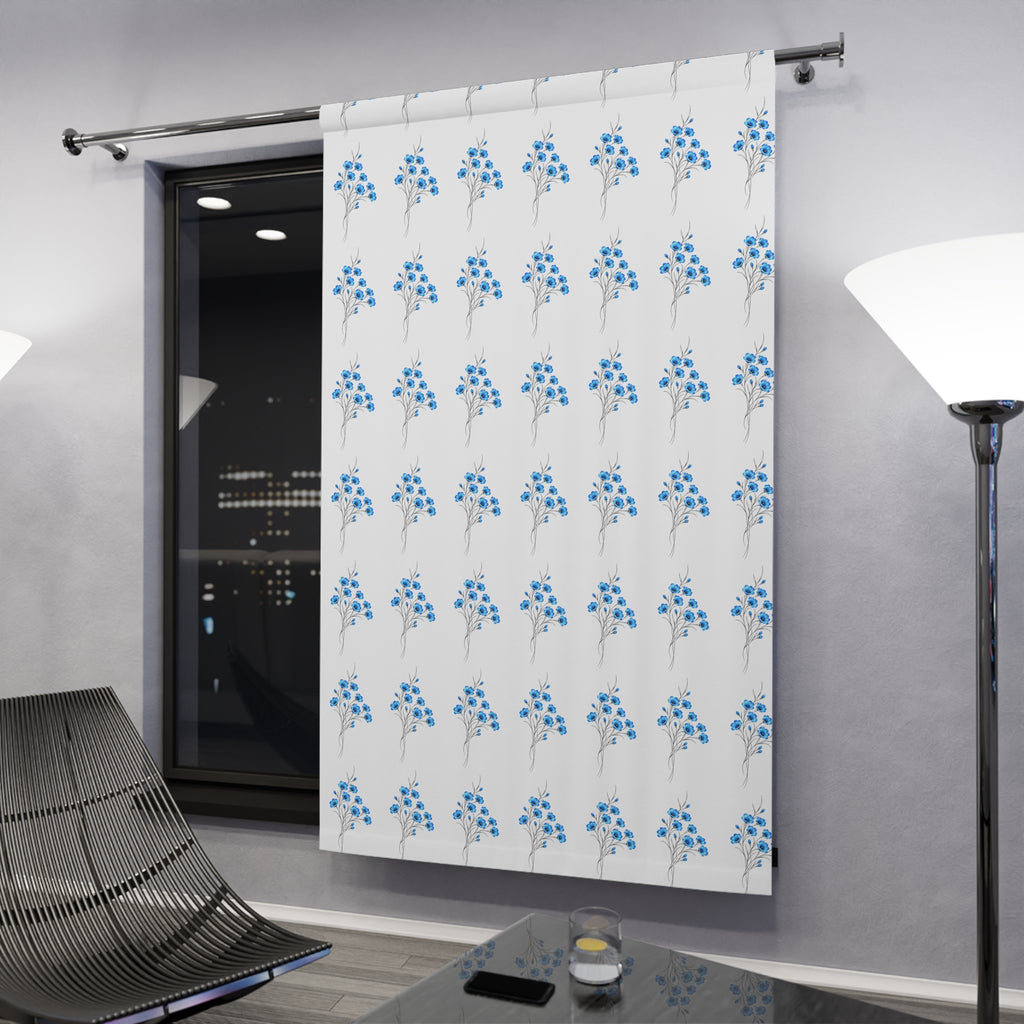 Blue Wildflower Window Curtain – Floral Single-Panel Sheer for Living Room & Bedroom