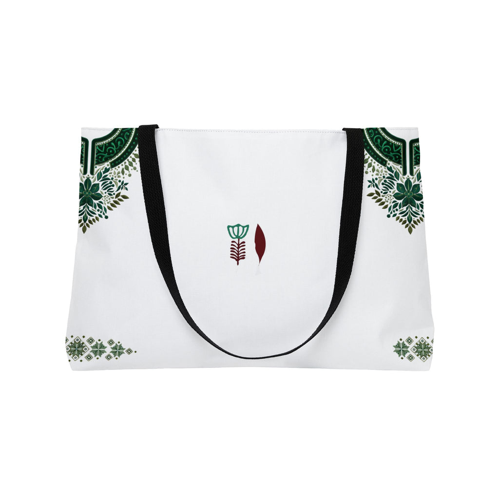 Weekender Tote Bag — Elegant Green Henna Corner Floral Travel Tote
