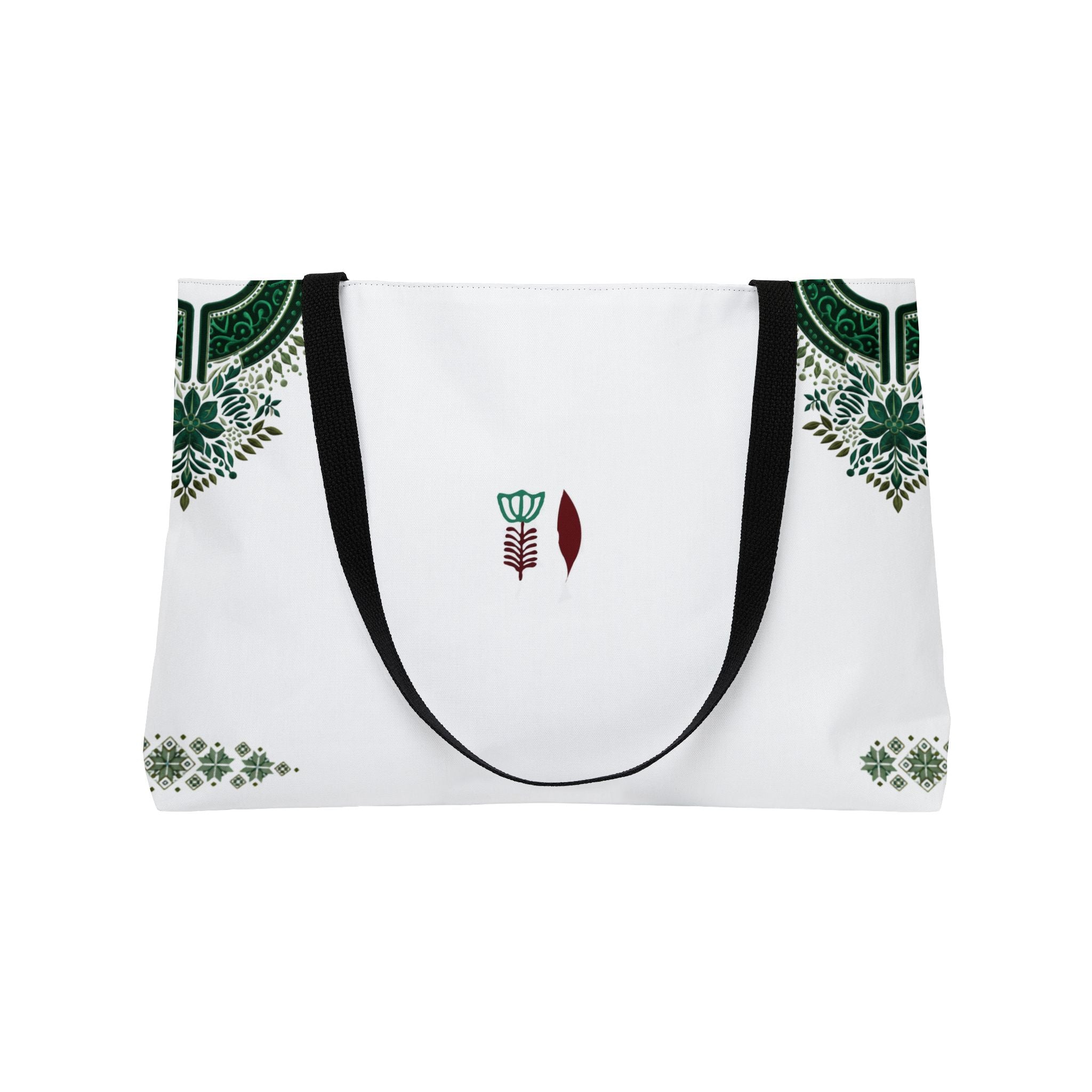 Weekender Tote Bag — Elegant Green Henna Corner Floral Travel Tote