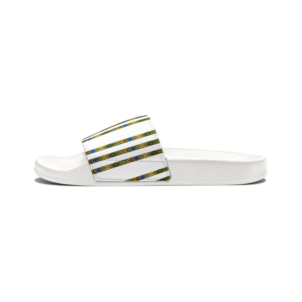 Slide Sandals — Striped Green Blue Marble Removable Strap Slides