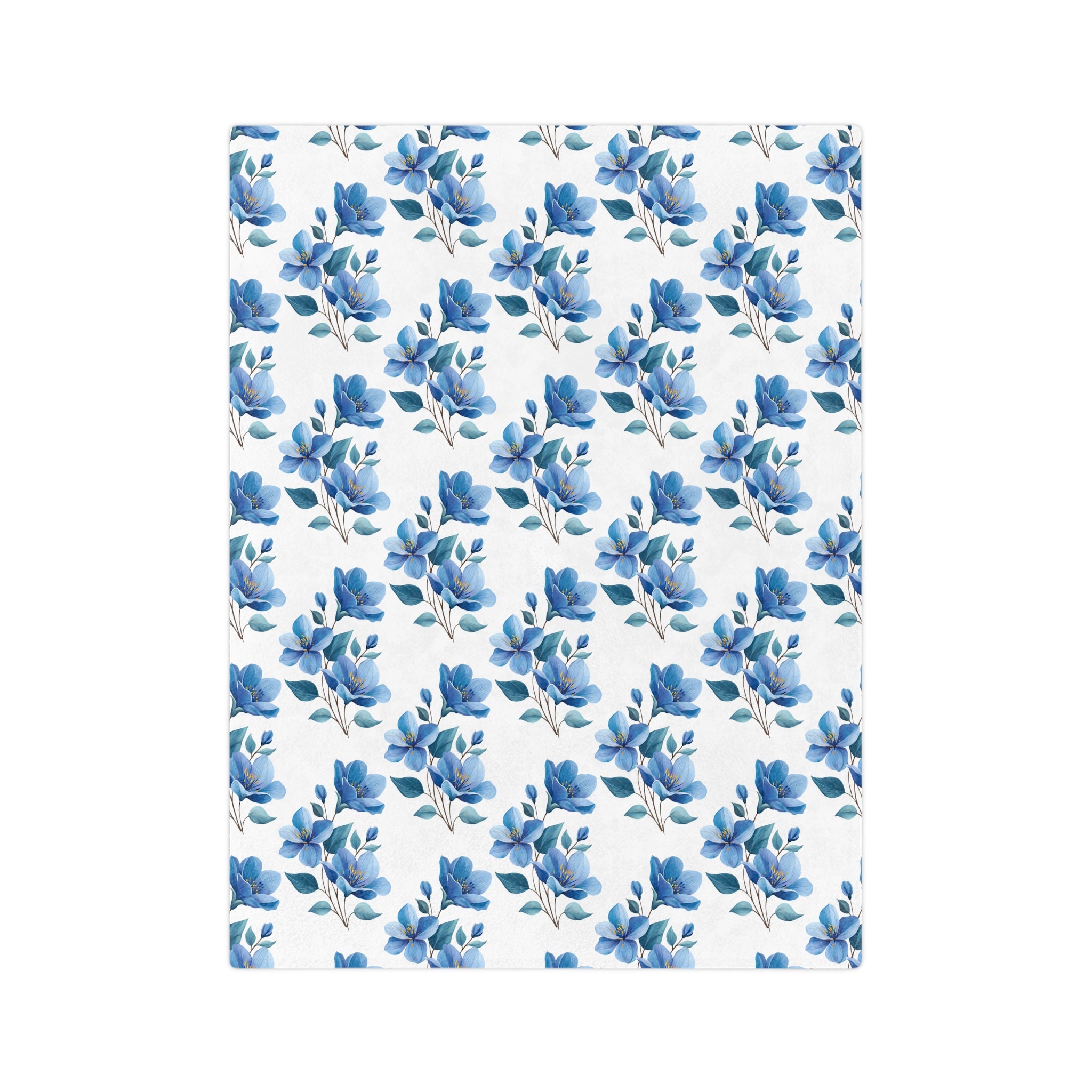 Blue Watercolor Floral Blanket — Velveteen Microfiber Throw