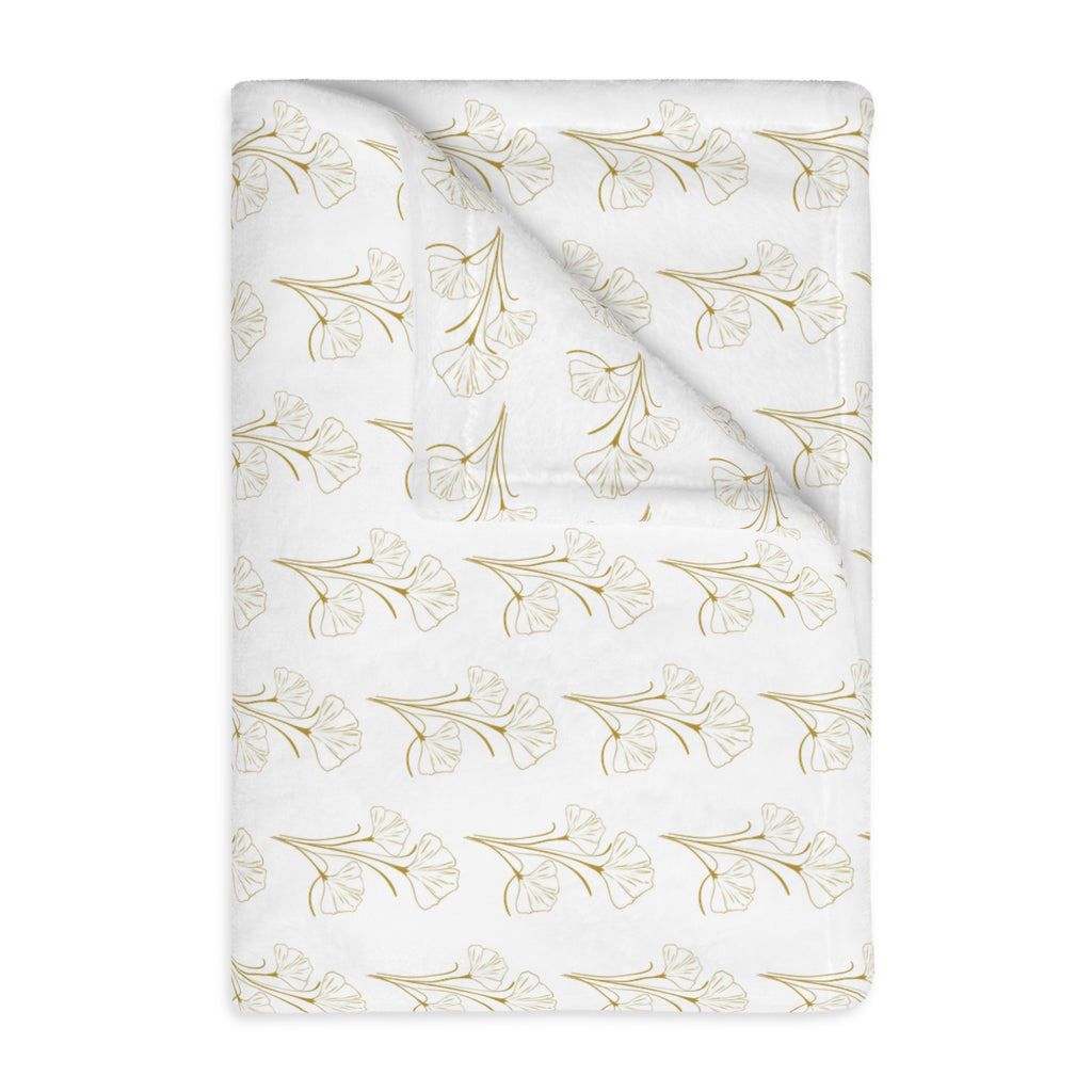 Botanical Velvet Throw Blanket - Neutral Gold Floral Microfiber, Reversible Two-Sided Cozy Throw
