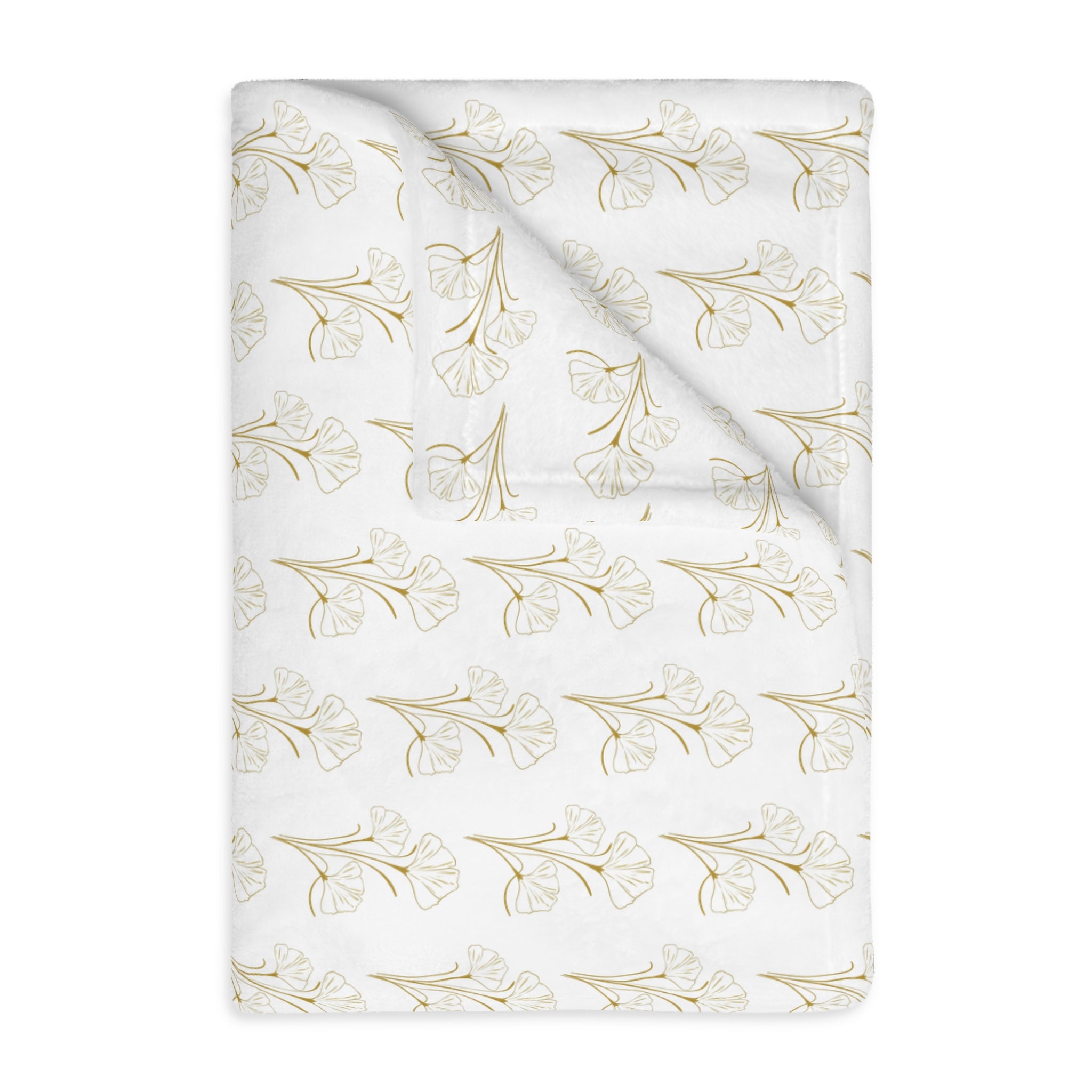 Botanical Velvet Throw Blanket - Neutral Gold Floral Microfiber, Reversible Two-Sided Cozy Throw