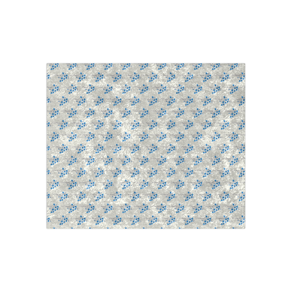 Crushed Velvet Blanket — Blue Floral Pattern Plush Throw