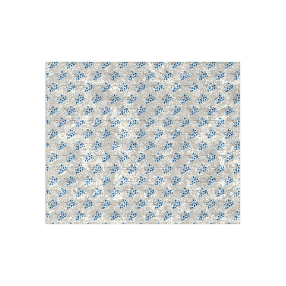 Crushed Velvet Blanket — Blue Floral Pattern Plush Throw
