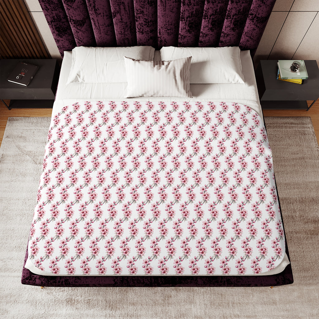 Cozy Sherpa Blanket — Reversible Plush Throw (Festive Mini Floral Pattern / Neutral Cream)