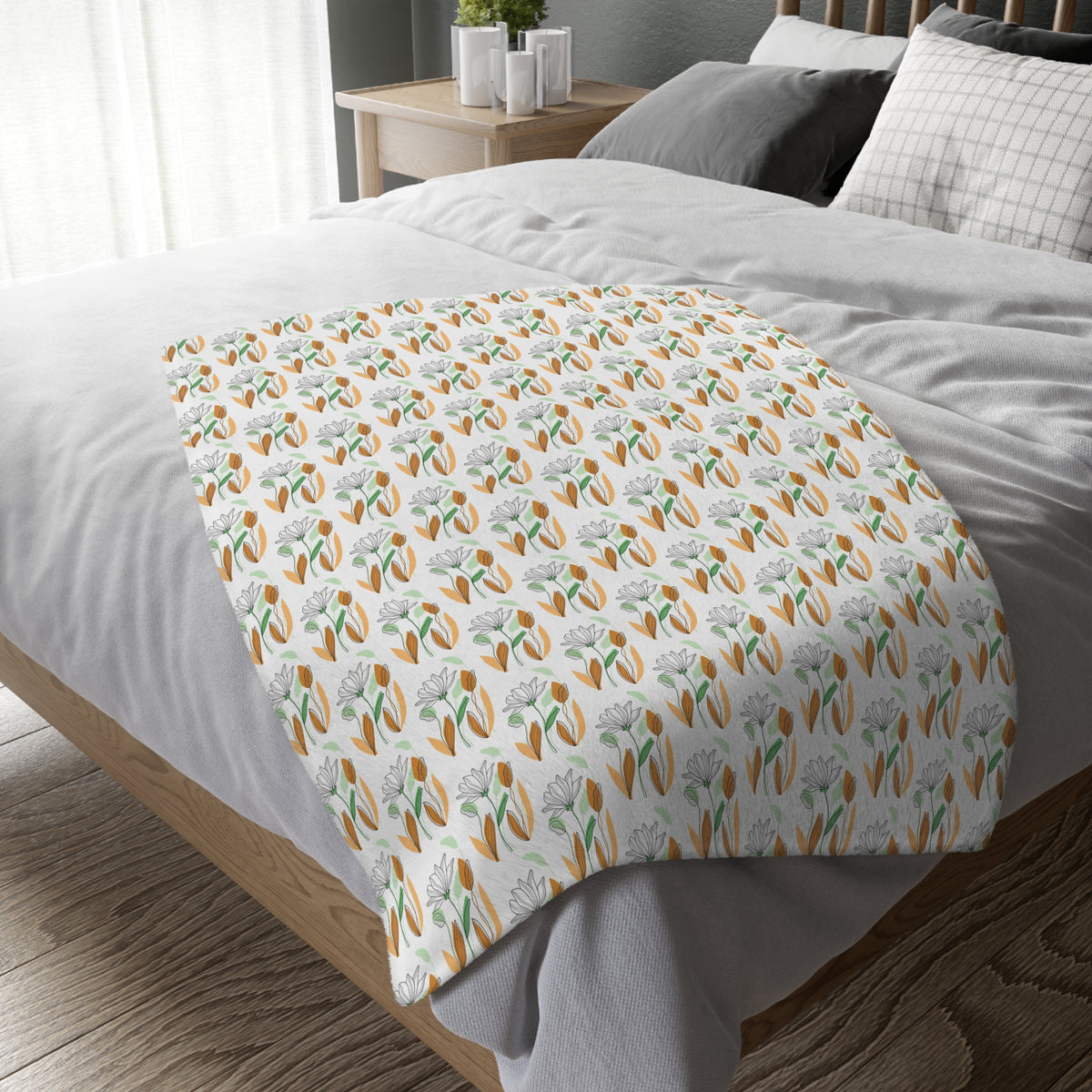 Tulip Pattern Velveteen Microfiber Blanket – Floral Two-Sided Throw