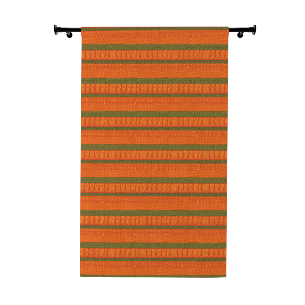 Autumn Stripe Window Curtain — Orange & Olive Decorative Panel