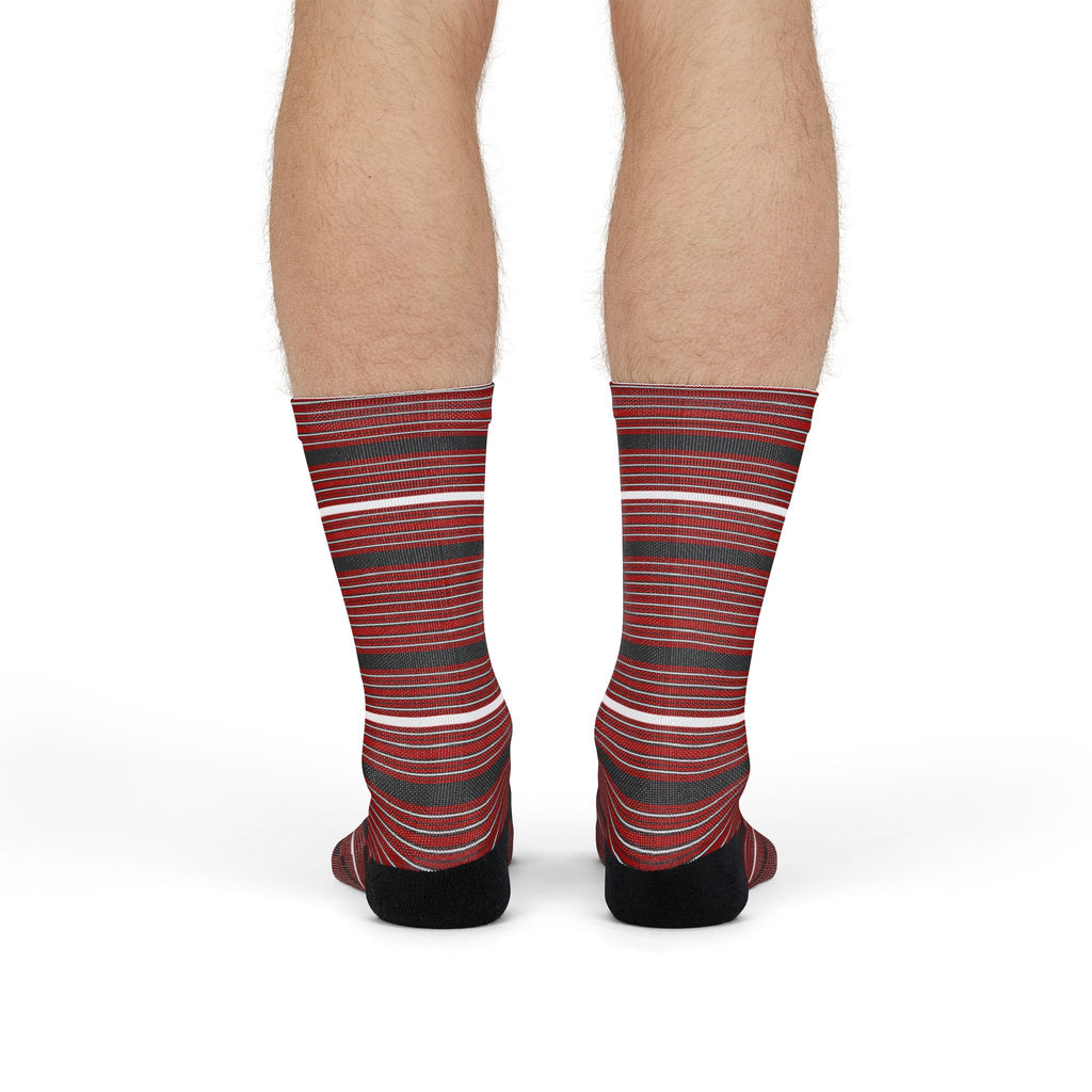 Red Striped Crew Socks — Classic Horizontal Stripe Sublimation Socks