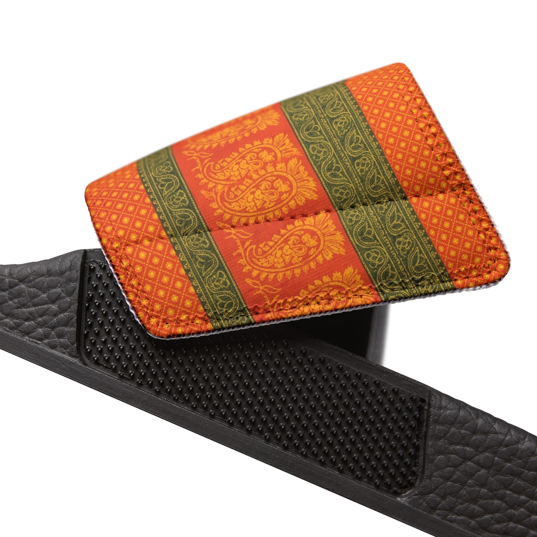 Slide Sandals — Orange Green Striped Removable-Strap Slides