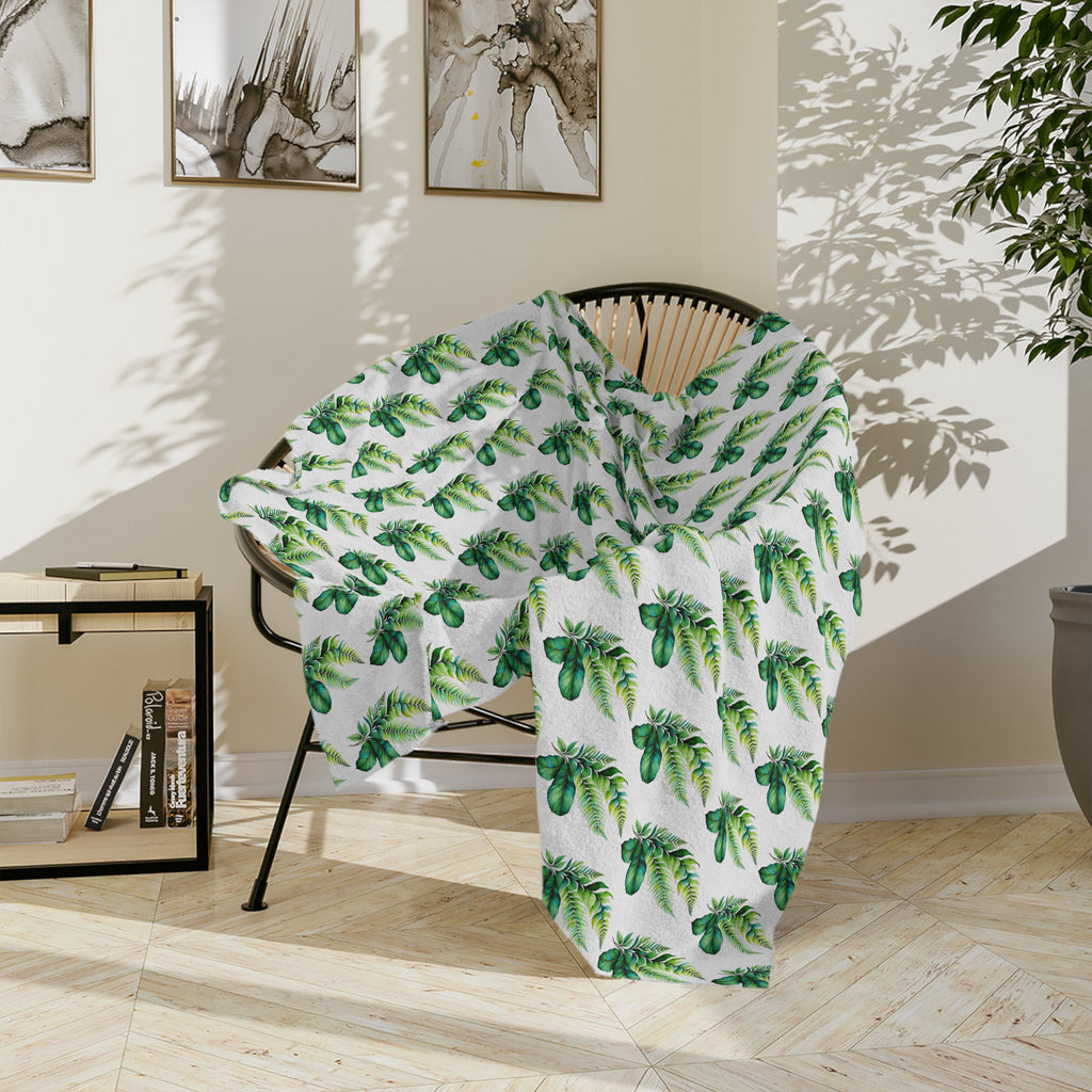 Tropical Palm Leaf Velveteen Microfiber Blanket – Lightweight Green Botanical Throw