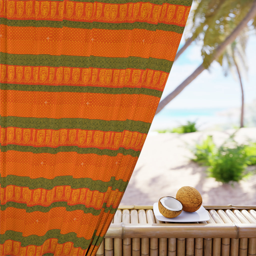 Autumn Stripe Window Curtain — Orange & Olive Decorative Panel