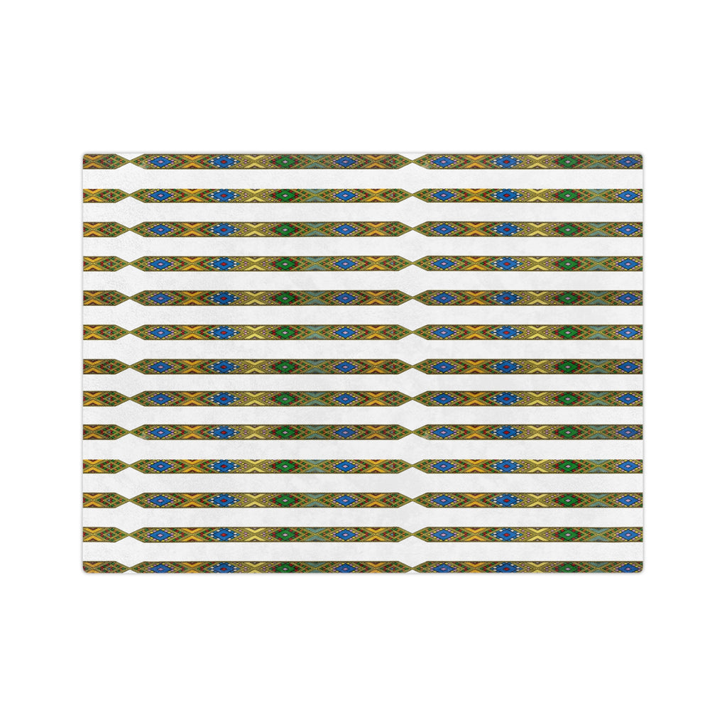Bohemian Striped Velveteen Microfiber Blanket — Green & Gold Aztec Pattern