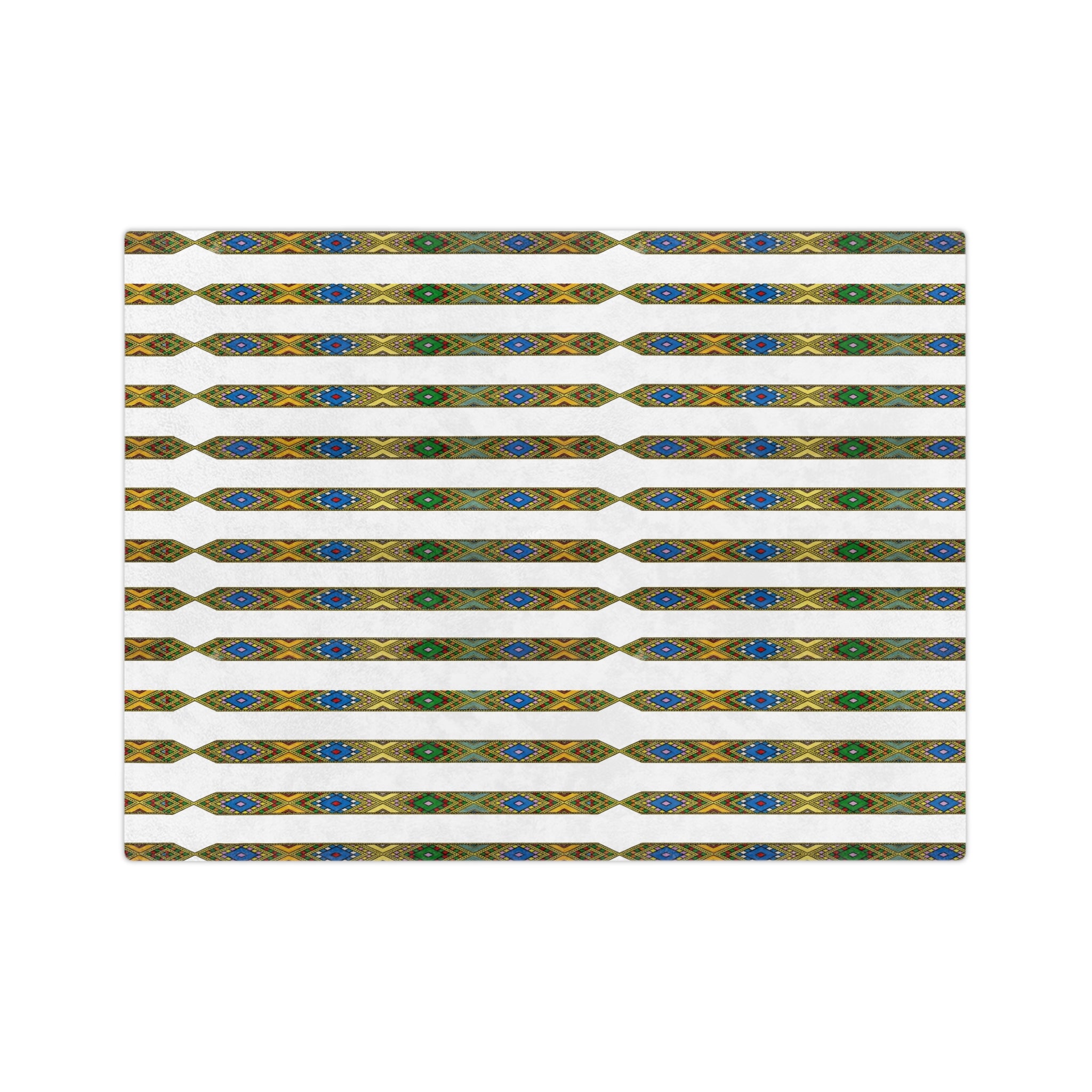 Bohemian Striped Velveteen Microfiber Blanket — Green & Gold Aztec Pattern