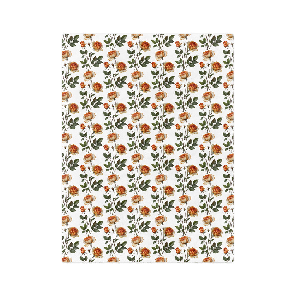 Floral Velveteen Blanket — Vintage Orange Rose Microfiber Throw