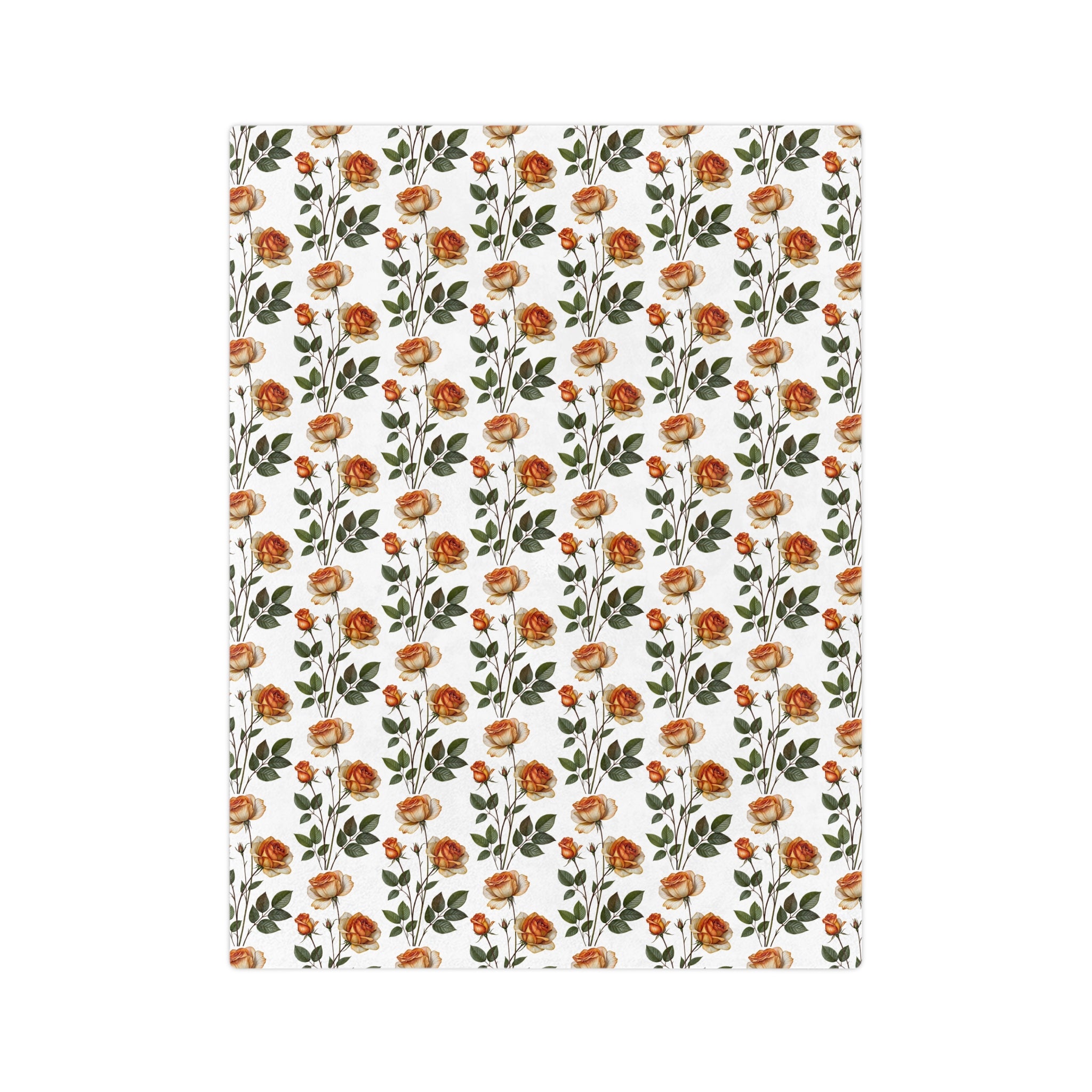 Floral Velveteen Blanket — Vintage Orange Rose Microfiber Throw