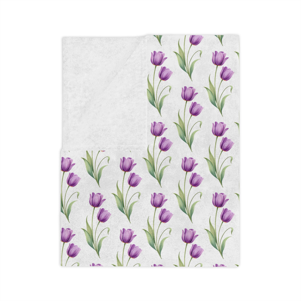 Floral Tulip Microfiber Blanket — Purple Tulip Pattern Throw