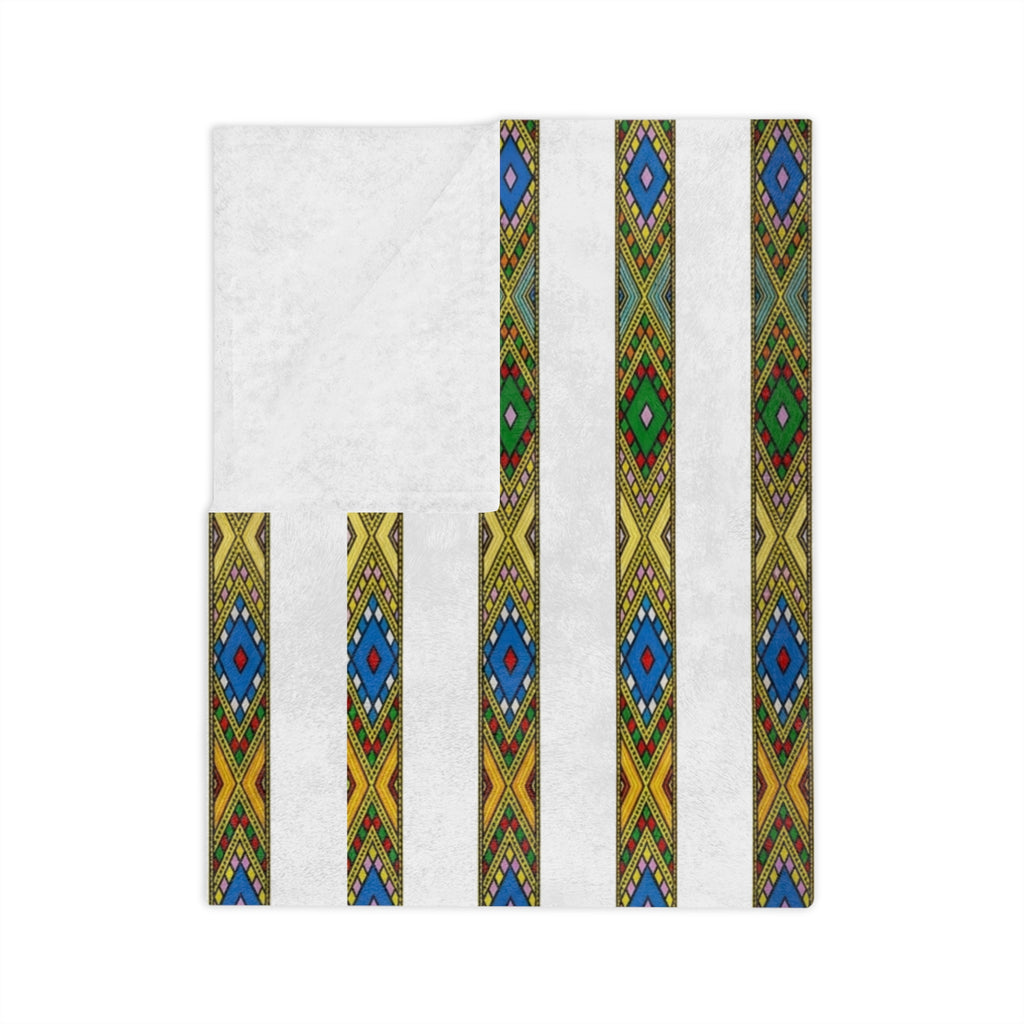 Bohemian Striped Velveteen Microfiber Blanket — Green & Gold Aztec Pattern